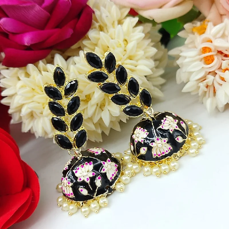 women ear thread earrings -Akruti Collection Gold Plated Pota Stone And Meenakari Jhumki Earrings