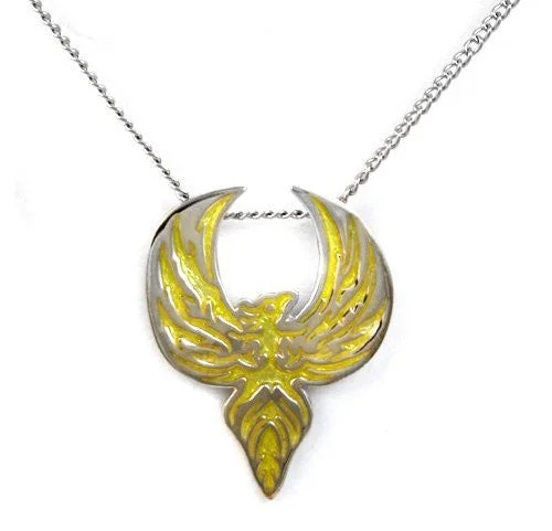 women vintage-style necklaces -Yellow Phoenix Firebird Sterling Enamel Pendant Necklace