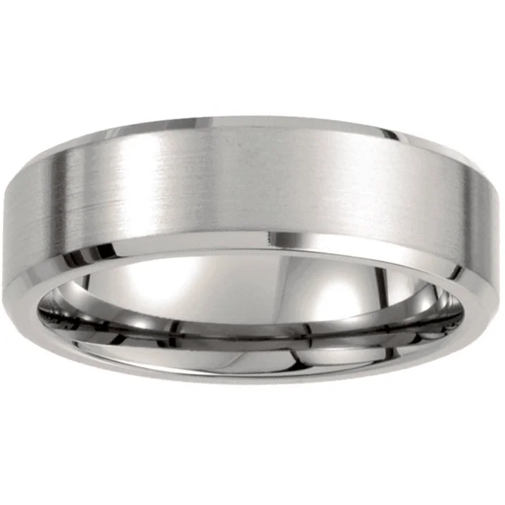 women custom wedding bands -Stainless Steel Mens Brushed Beveled 7MM Comfort Fit Band