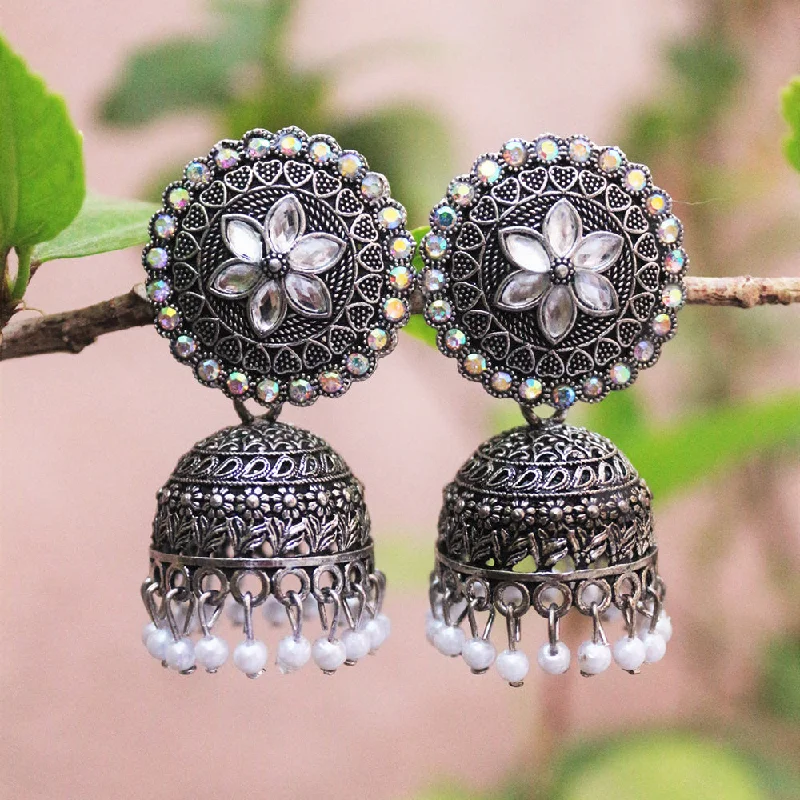 women silver earrings -H K Fashion Oxidised Plated  Austrian Stone  Jhumki Earrings