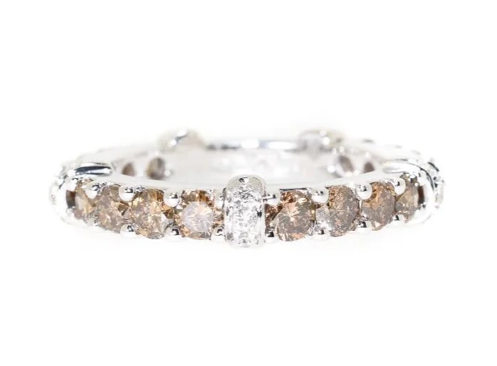 women adjustable rings -18kt White Gold Champagne & White Diamond Eternity Ring