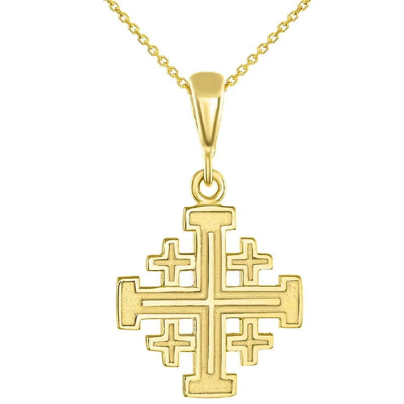 women diamond necklaces -Solid 14K Gold Crusaders Jerusalem Cross Pendant Necklace - Yellow Gold