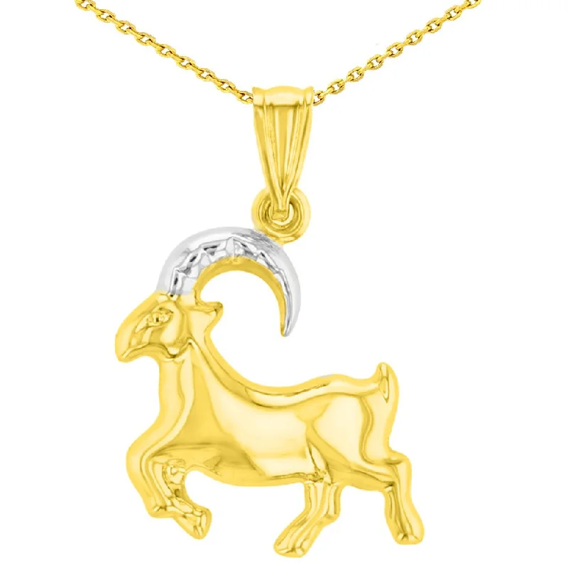 women minimalist gold necklaces -High Polish 14K Gold Capricorn Zodiac Sign Charm Pendant with Chain Necklace - Yellow Gold