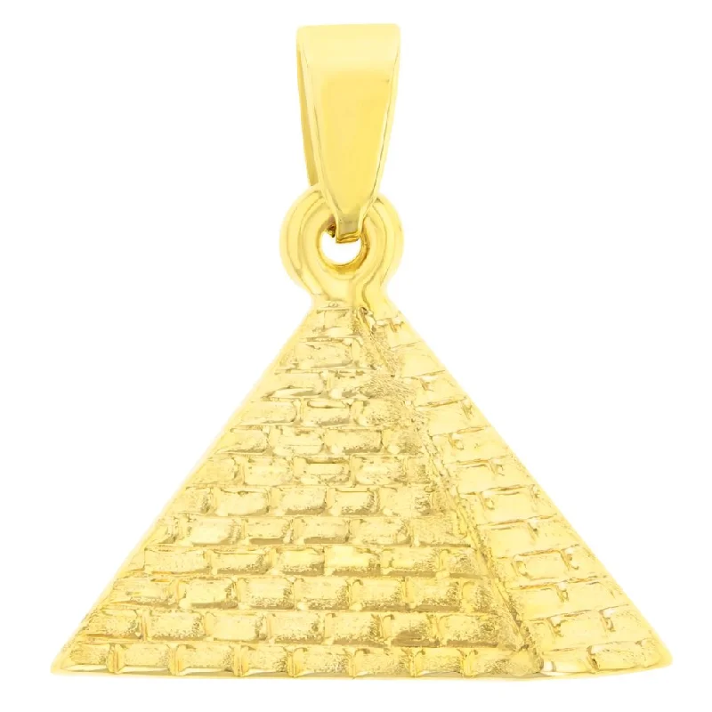 women long necklaces -14K Gold Satin Polished Egyptian 2D Pyramid Pendant - Yellow Gold