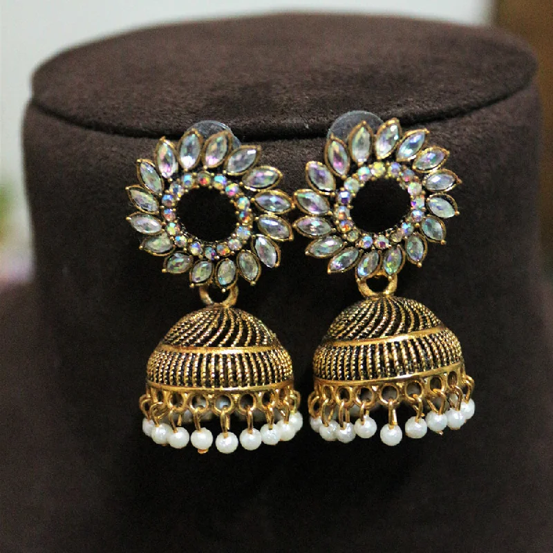 women large stud earrings -H K Fashion Gold Plated Crystal Stone And Pearls Jhumki Earrings