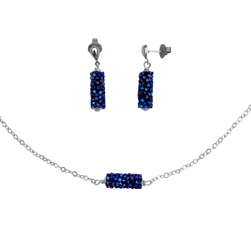 women gemstone drop necklaces -Ocean Blue Swarovski Crystal Druzy Silver Necklace and Earring Set