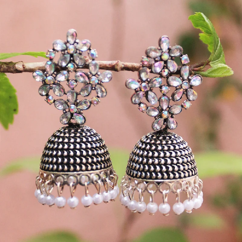 women luxury diamond earrings -H K Fashion Oxidised Plated Austrian Stone And Beads Jhumki Earrings