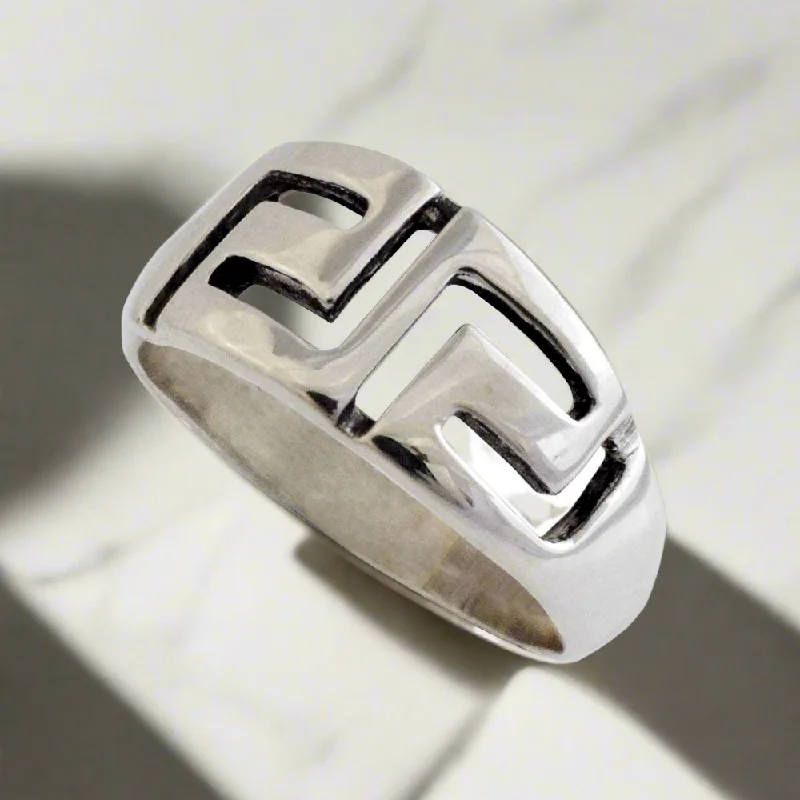 women bold statement rings -Greek Key Meander Ring in Sterling Silver (DT-77)