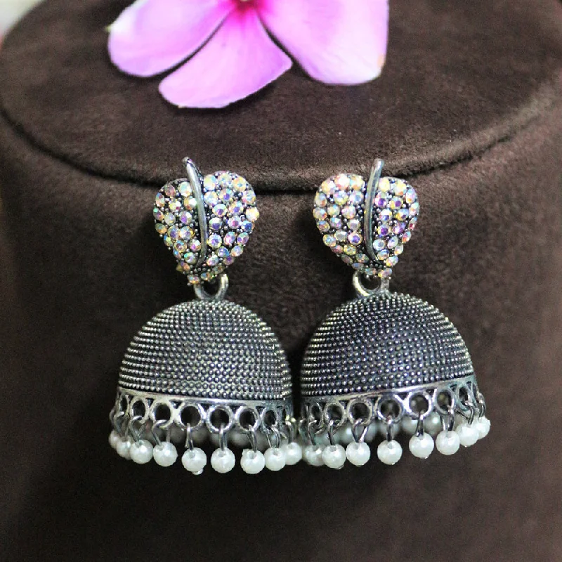 women multicolored stone earrings -H K Fashion Oxidised Plated Austrian Stone And Pearls Jhumki Earrings