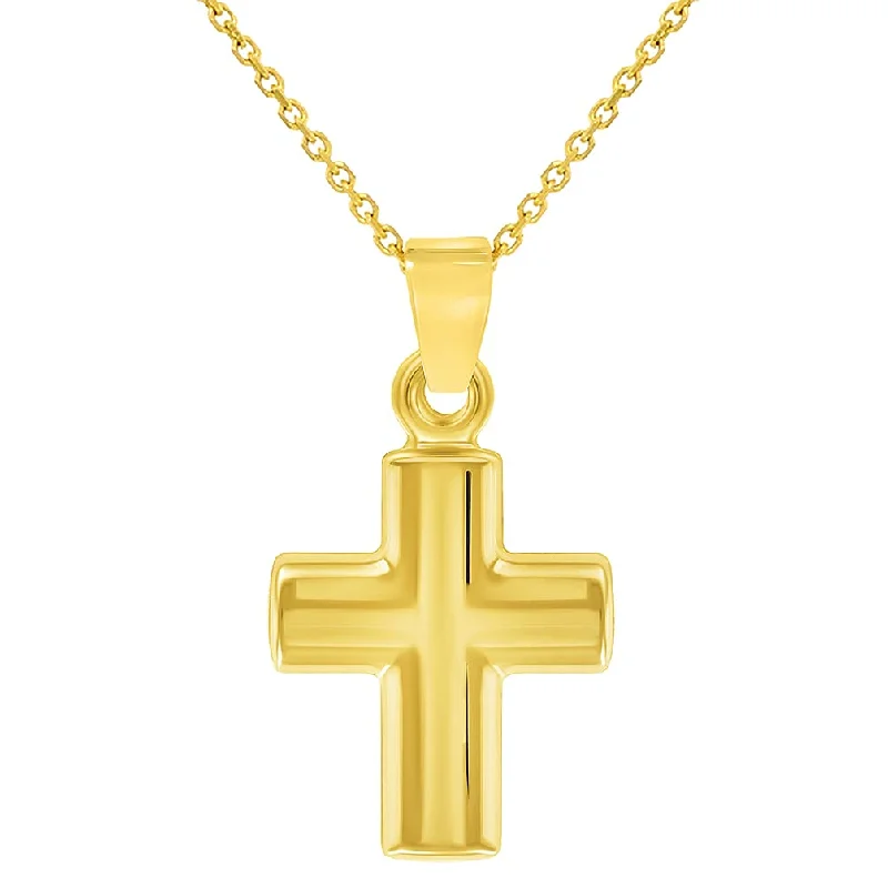 women infinity pendant necklaces -14k Yellow Gold Polished Simple Mini Religious Cross Charm Pendant Necklace