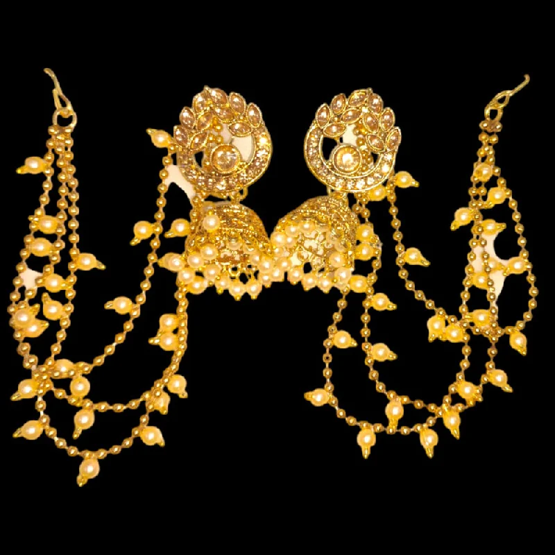 women geometric earrings -Abhinandan Gold Plated Crystal Stone Jhumki With Kan Chain