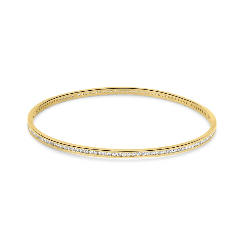 women oversized bangles -Gold Plated 925 Sterling Silver Clear CZ 2.8mm Bangle Bracelet - SPB00020GP