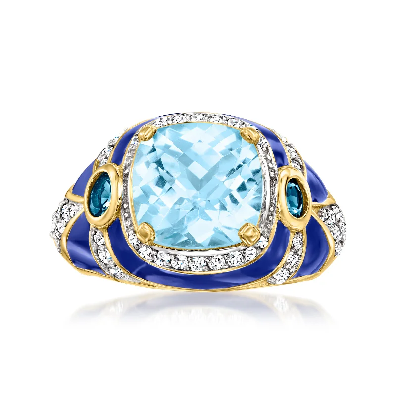 women sapphire engagement rings -Ross-Simons London and Sky Blue Topaz and . White Zircon Ring With Blue Enamel in 18kt Gold Over Sterling