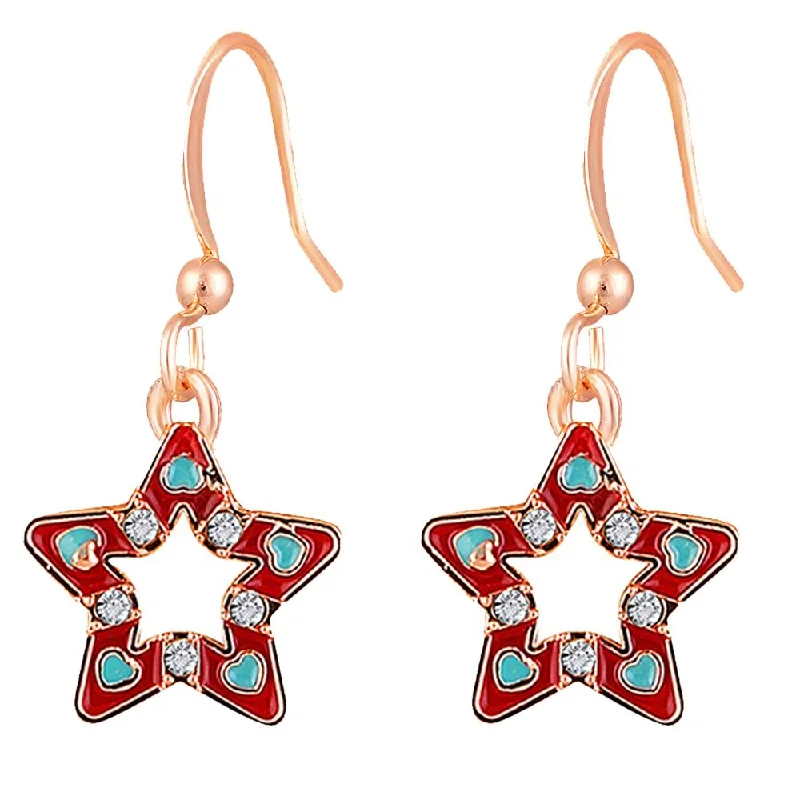 women crystal earrings -Mahi Rose Gold Plated Red Meenakari Work and Crystals Star Earrings for Women (ER1109846ZRed)