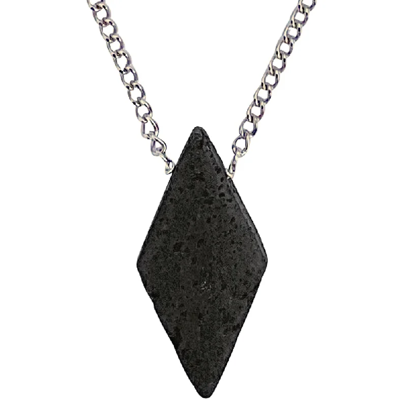 women antique necklaces -Modern Men's Genuine Black Lava Rock Diamond Pendant on Stainless Steel Chain Necklace, 27"