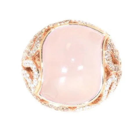 women wide wedding rings -18kt Rose Gold Rose Quartz & Diamond Ring