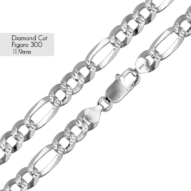 women friendship bracelets -Diamond Cut Figaro 300 11.9mm Chain or Bracelet - CH641