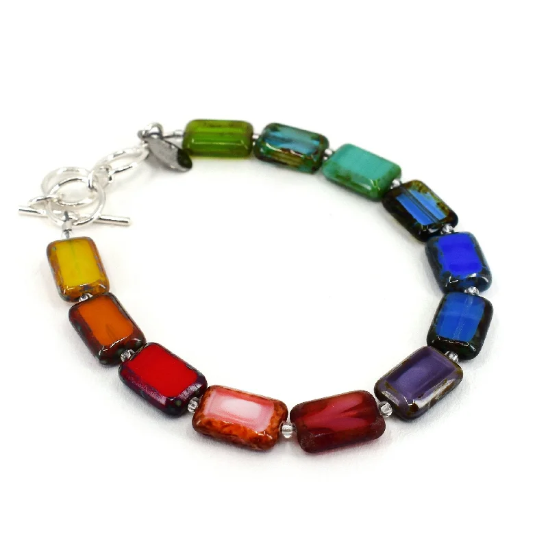 women anniversary bracelets -Rainbow Special Edition, Glass Tile Rectangle 1-Strand Bracelet, Trilogy