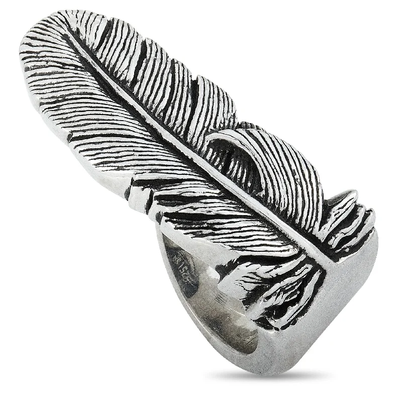 women vintage-inspired engagement rings -King Baby Raven Feather Silver Ring