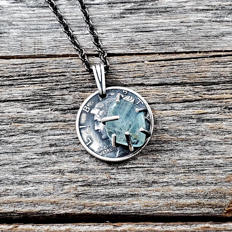 women twisted chain necklaces -Aquamarine Mercury Dime Necklace