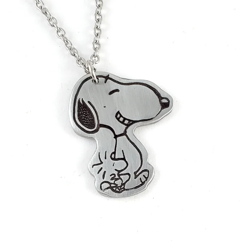 women modern necklaces -Snoopy & Woodstock Walking Stainless Steel Spoon Necklace