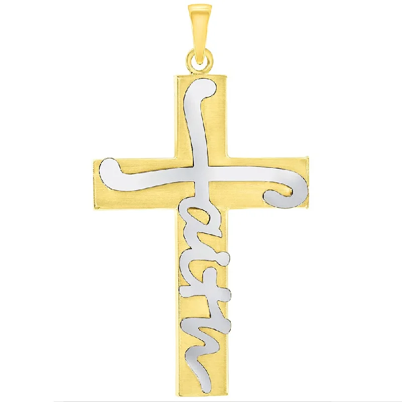 women designer necklaces -14k Two-Tone Gold Scripted Faith Religious Cross Pendant