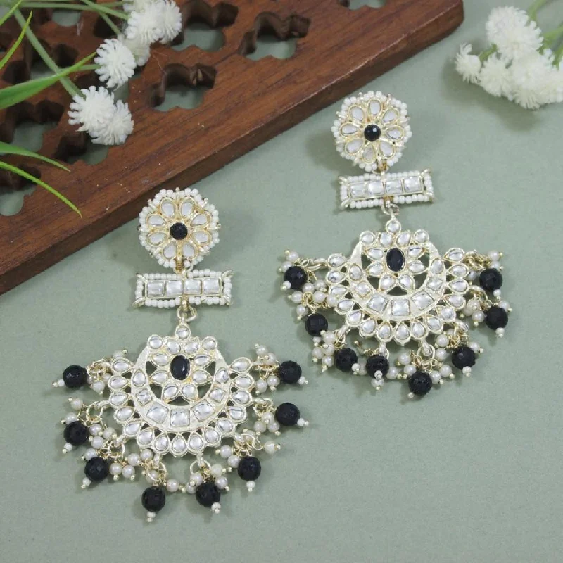 women minimalistic earrings -Etnico Gold Plated Traditional Kundan & Pearl Chandbali Earrings For Women (E2927B)