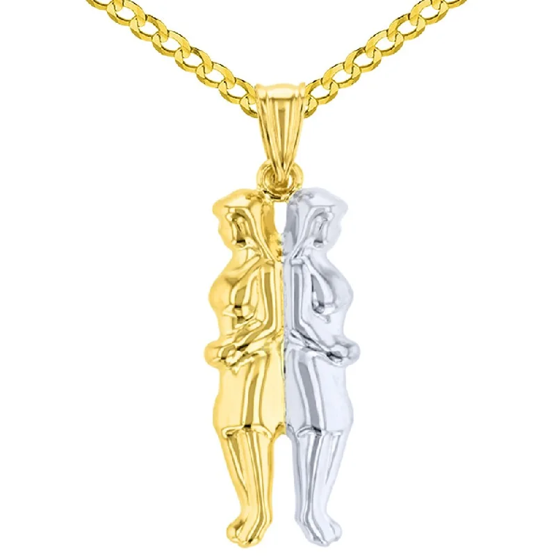 women infinity pendant necklaces -High Polish Solid 14K Yellow Gold Gemini Pendant Zodiac Sign Charm Cuban Chain Necklace