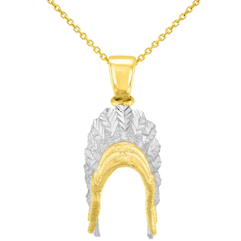 women diamond necklaces -Solid 14K Gold War Bonnets Charm Native American Pendant Necklace - Yellow Gold