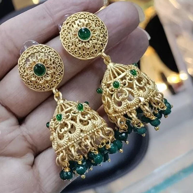 women gold hoop earrings -Manisha Jewellery Gold  Plated Pota Stone And Pearls Jhumki Earrings