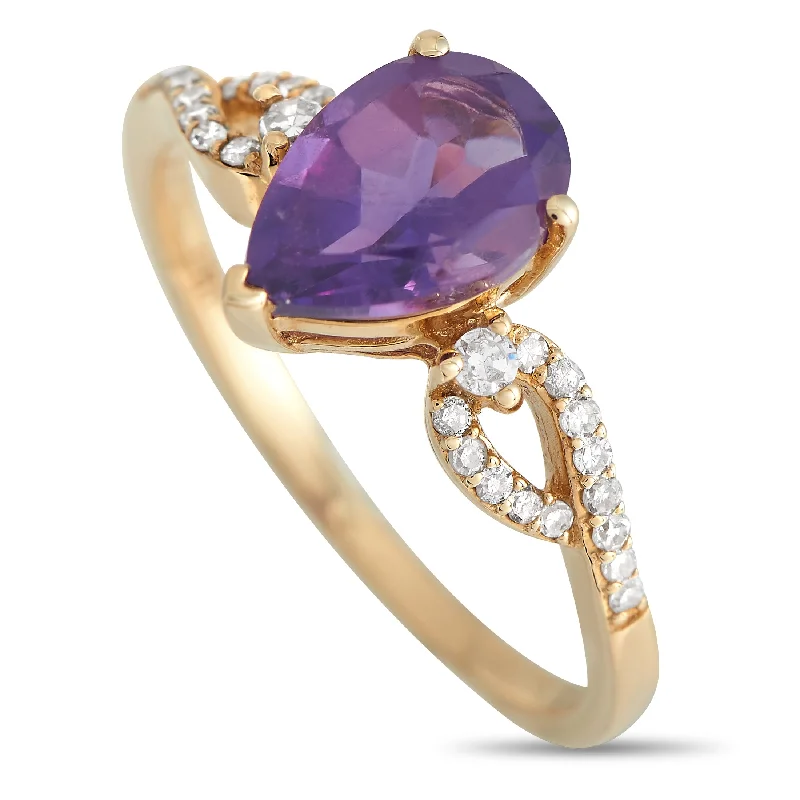 women one-of-a-kind engagement rings -LB Exclusive 14K Yellow Gold 0.15ct Diamond and Amethyst Ring RC4-11823YAM