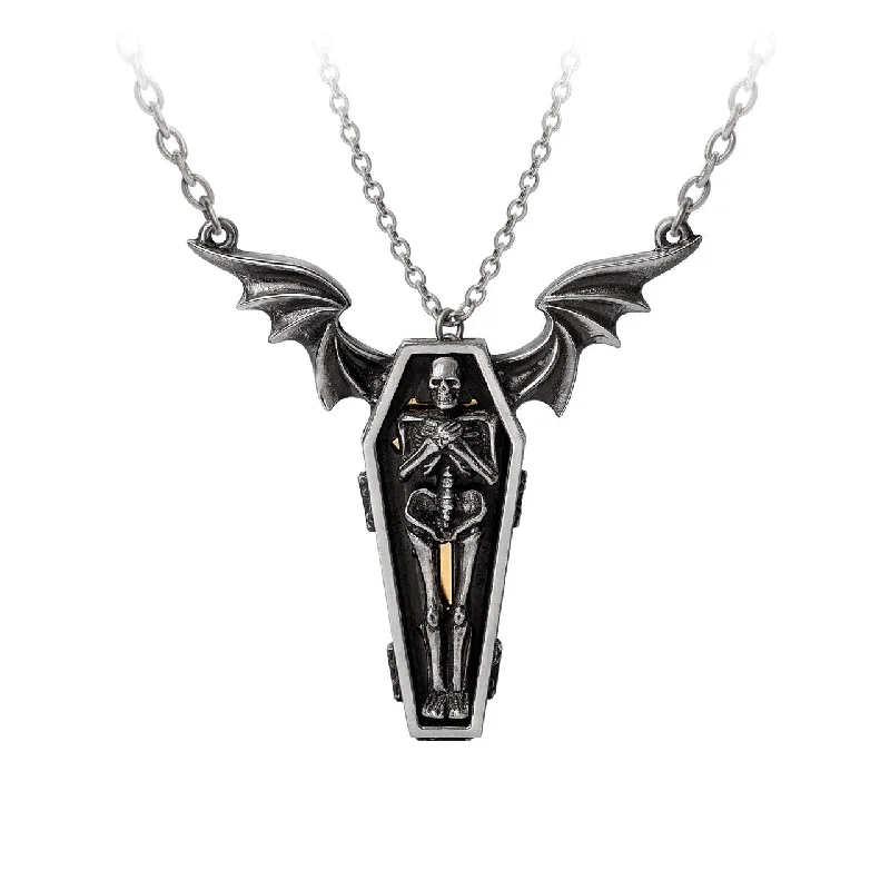 women vintage necklaces -Undying Homage Winged Coffin Skeleton Couples Necklaces by Alchemy Gothic