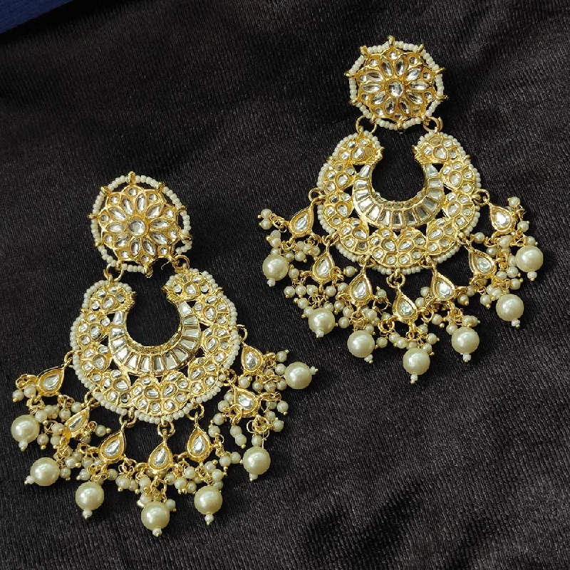 women simple earrings -Bhavi Jewels Gold Plated Kundan Stone And Beads Dangler Earrings