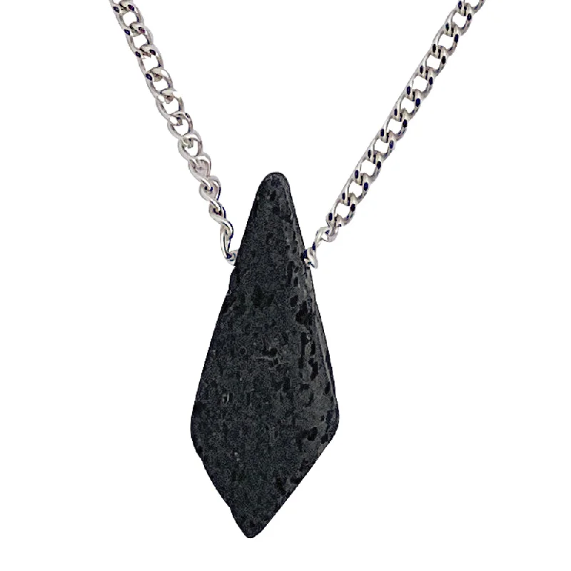 women moon necklaces -Modern Men's Genuine Black Lava Rock Kite Pendant on Stainless Steel Chain Necklace, 27"