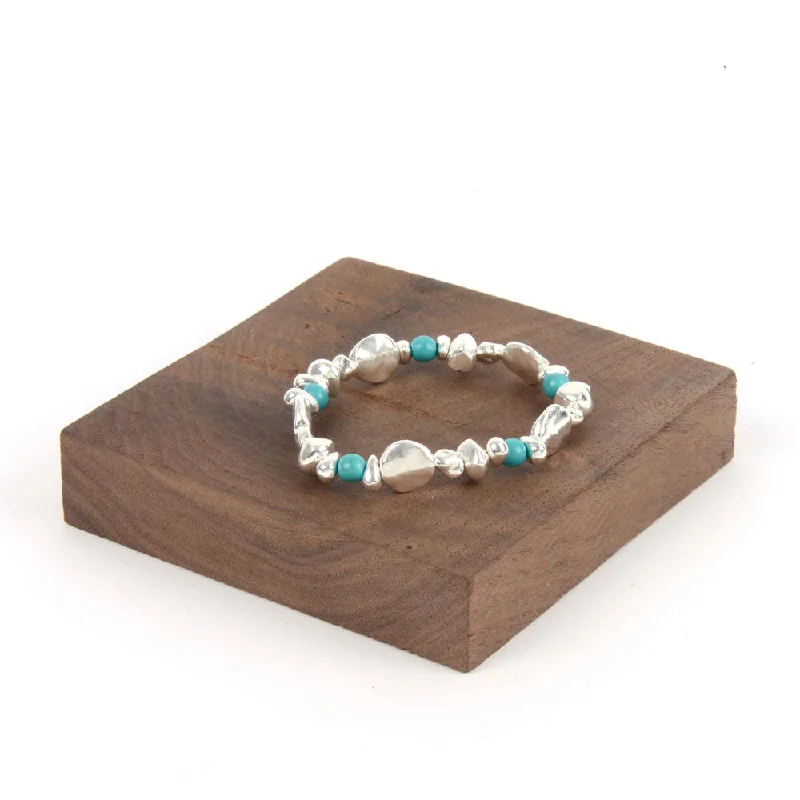 women silver bangles -Aqua Stone & Silver Elastic Bracelet