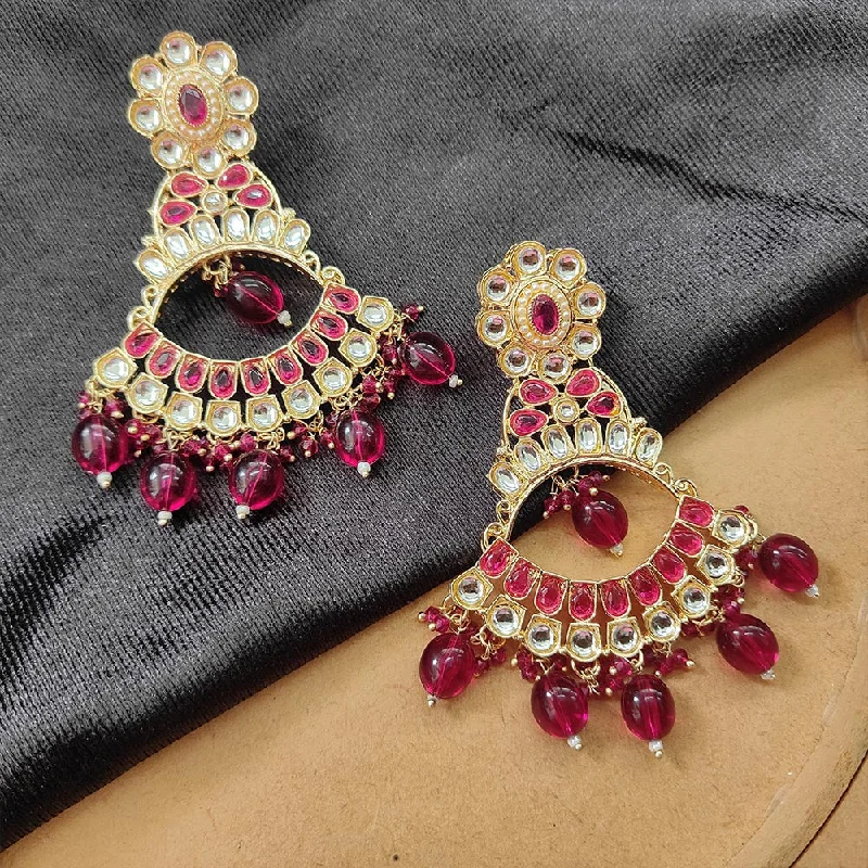 women contemporary earrings -Bhavi Jewels Gold Plated Kundan Stone And Beads Dangler Earrings