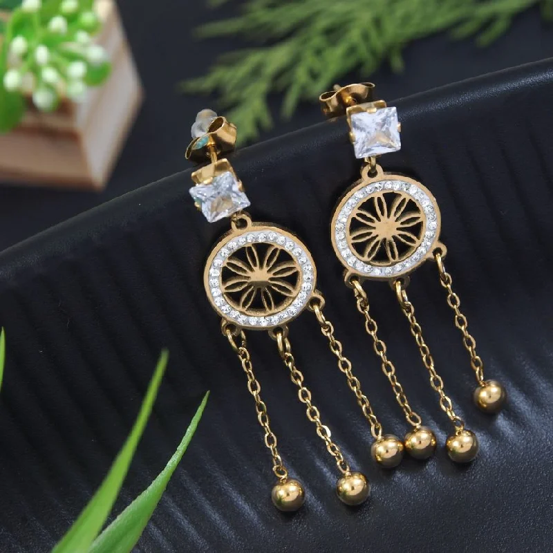 women gold earrings -Tarohi JewelsStainless Steel Anti Tarnish Dangler Earring - STNER 5335