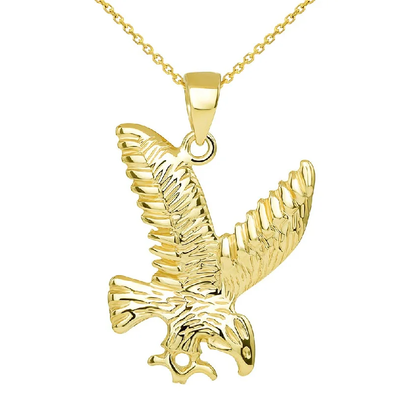 women chain necklaces -14k Solid Gold Soaring American Eagle Animal Pendant with Chain Necklace - Yellow Gold