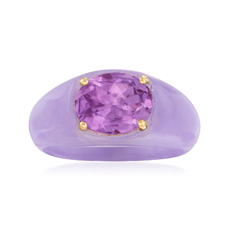 women cushion engagement rings -Ross-Simons Amethyst and Lavender Jade Ring With 14kt Yellow Gold