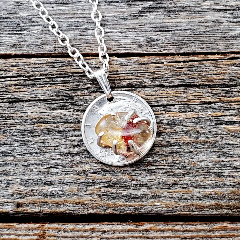 women unique charm necklaces -Citrine Mercury Dime Necklace