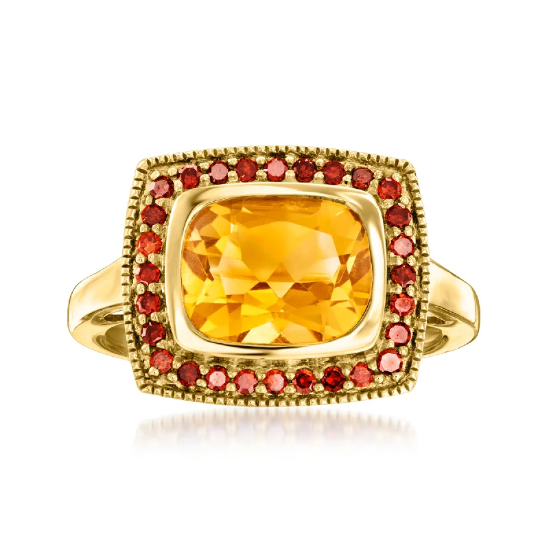 women modern engagement rings -Ross-Simons Citrine and . Red Diamond Ring in 18kt Gold Over Sterling