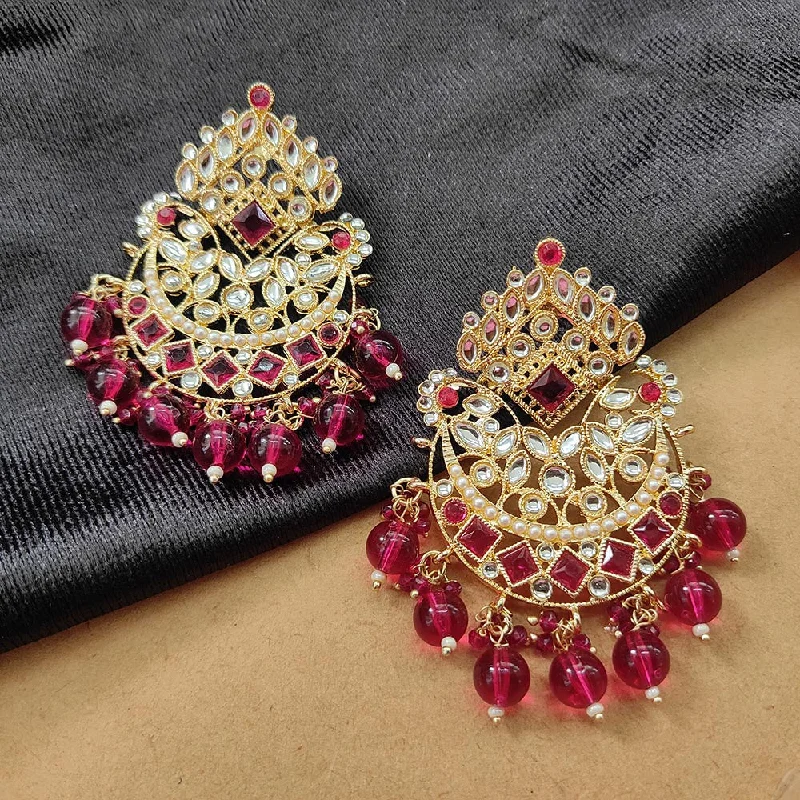 women geometric gold earrings -Bhavi Jewels Gold Plated Kundan Stone And Beads Dangler Earrings