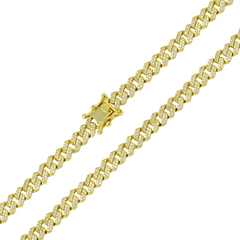 women oval bangles -Gold Plated 925 Sterling Silver CZ Encrusted Curb Chain or Bracelet 7.2mm - CHCZ117 GP