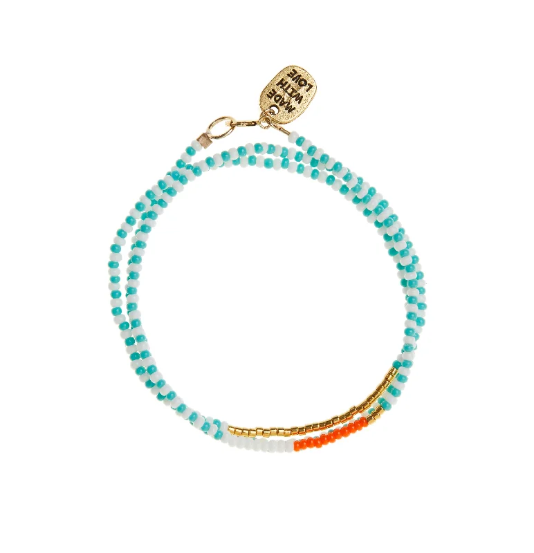 women crystal bracelets -Triple Zebra Wrap Endito Bracelet - TURQUOISE/ORANGE/WHITE/GOLD