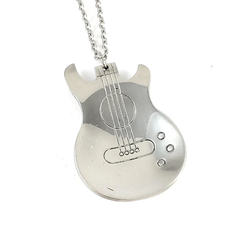 women engraved pendant necklaces -Electric Guitar Stainless Steel Spoon Necklace