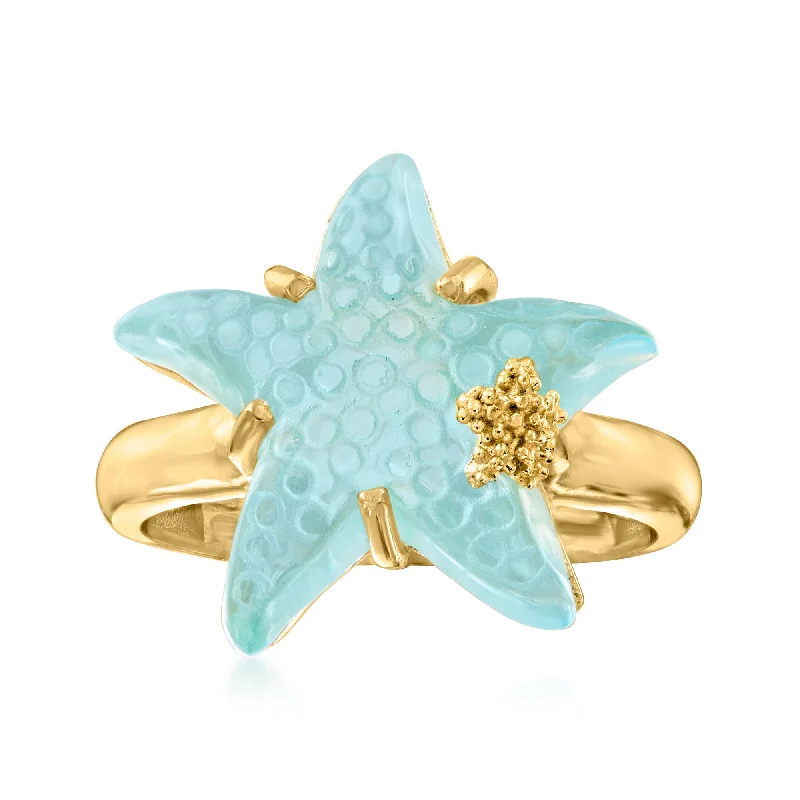 women men’s solitaire engagement rings -Ross-Simons Italian Tagliamonte 16mm Blue Venetian Glass Starfish Ring in 18kt Gold Over Sterling