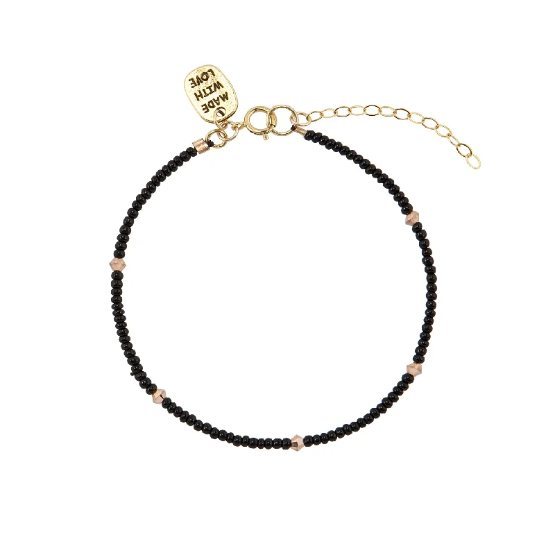 women leather bracelets -Endito Crystal Bracelet - BLACK