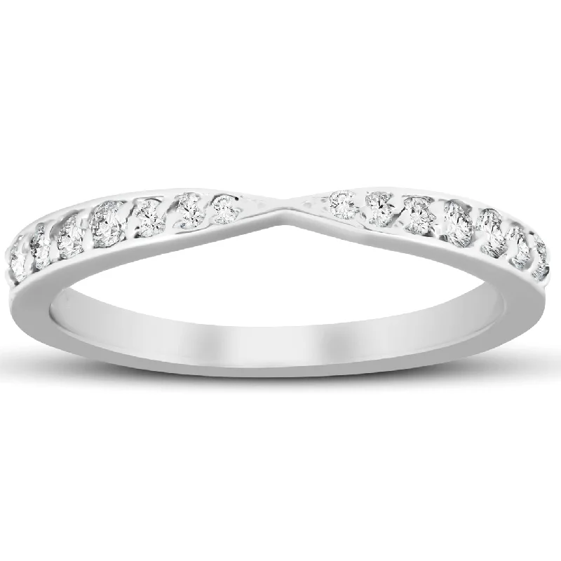 women engagement rings with matching bands -.25 Ct Diamond Wedding Ring Stackable V Shape Tapered Band 14k White Gold 7