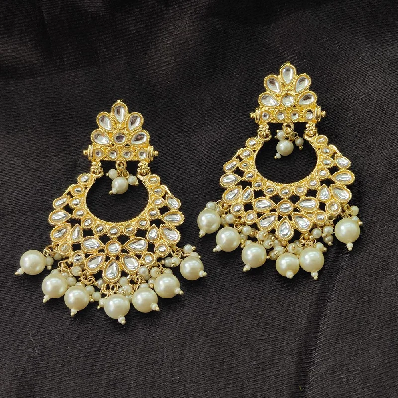 women cubic zirconia earrings -Bhavi Jewels Gold Plated Kundan Stone And Beads Dangler Earrings