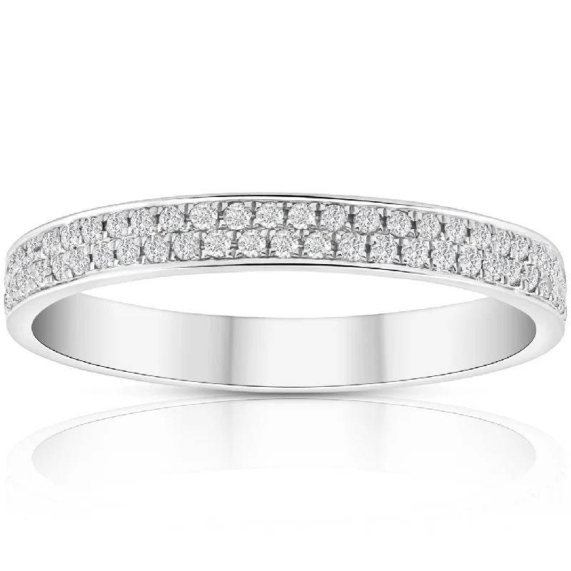 women custom halo engagement rings -Change to Size 6.5. 1/2Ct Pave Double Row Eternity Ring 18k White Gold 6.5